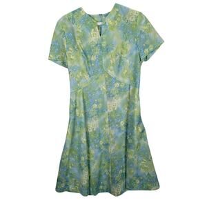 Laura-Gene Dress 15/16 Green Floral Short Sleeve Knee-Length Back Zip Union Made